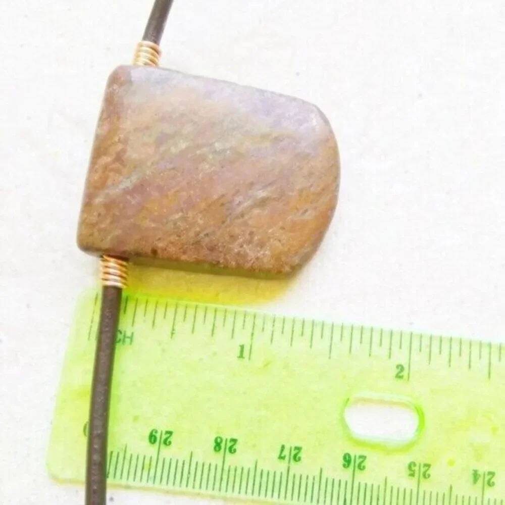 Rugged & Masculine!  Striated Brown Jasper Tablet + Genuine Leather Cord 20+2
